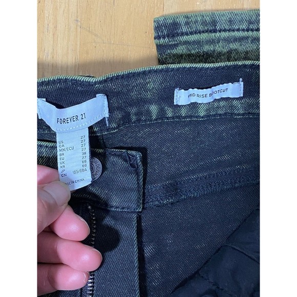 Forever 21 Women's Green Acid Wash Mid Rise Boot Size 27 - Picture 3 of 9